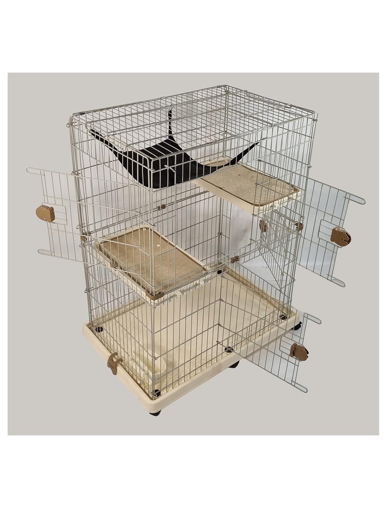 NNC PETS Cat Cage - Pet House with Multiple Lockable Doors - Hammock, Scratching Mat, Climbing ladder, Food bowls and Universal Wheels - Durable Metal Wire Cat House for Indoor/outdoor Use 115 cm (Beige) - Image 4