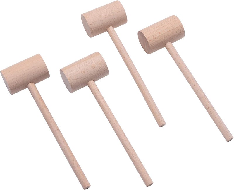DOMG 4 Pcs Wooden Crab Lobster Mallets Seafood Hammers, Solid Natural Beechwood - Image 1