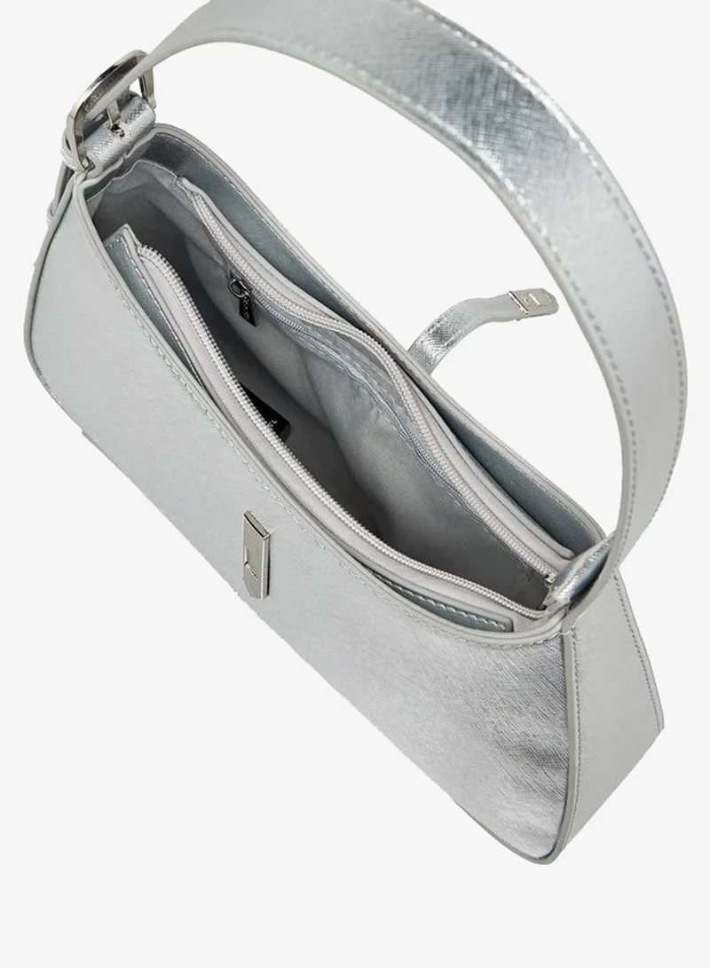 Flora Bella By Shoexpress silver Solid Shoulder Bag With Magnetic Closure for Women | Best Price UAE