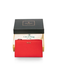 Grande 2804 Genuine Leather Medium Bifold Wallet For Women Minimalist Wallet Ladies Zippered Mini Purse Small Card Holder (Red)  - Image 3
