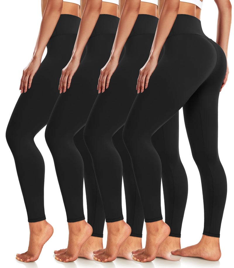 MoreFeel 4 Pack Black Leggings for Women Butt Lifting High Waisted Tummy Control Slimming Non-See Through Squat Proof Yoga Pants Workout Running Athletic Gym Casual Wear Cycling Tights L-XL - Image 1