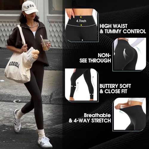 MoreFeel 4 Pack Black Leggings for Women Butt Lifting High Waisted Tummy Control Slimming Non-See Through Squat Proof Yoga Pants Workout Running Athletic Gym Casual Wear Cycling Tights L-XL - Image 2