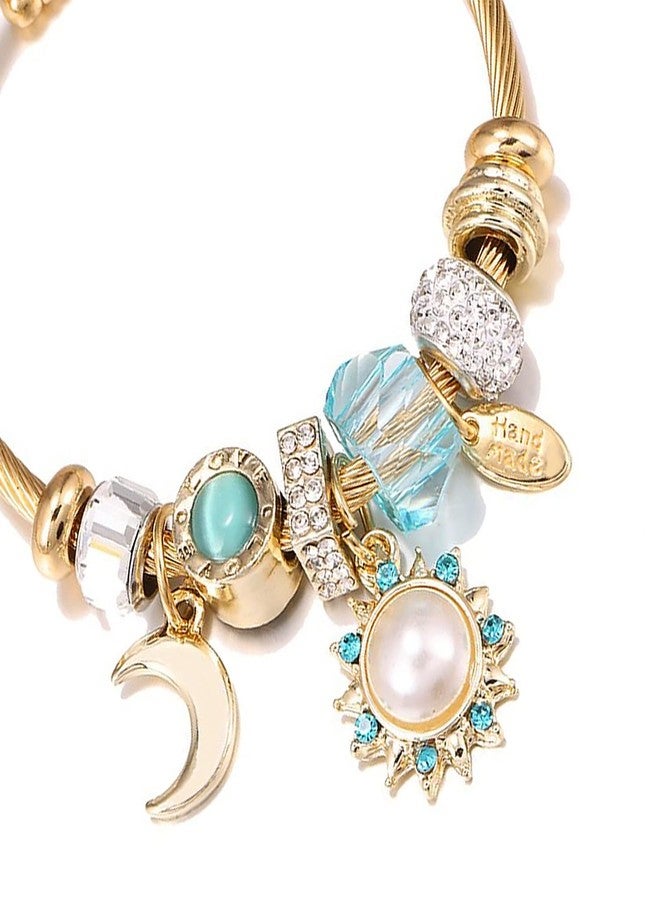 Peora Synthetic Stone Studded Gold Plated Charm Bracelet Fashion Adjustable Stylish Jewellery Gift for Girls & Women - Image 3