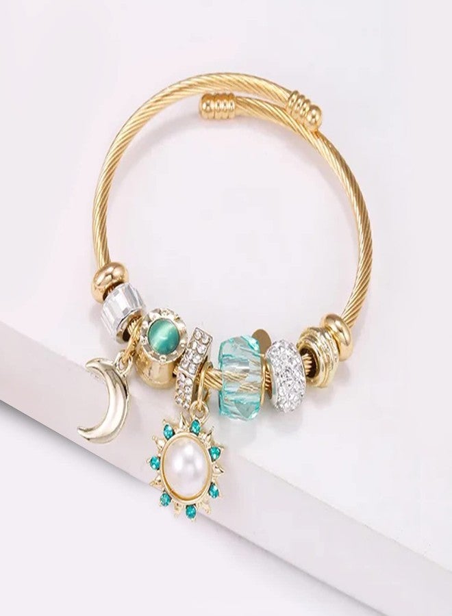 Peora Synthetic Stone Studded Gold Plated Charm Bracelet Fashion Adjustable Stylish Jewellery Gift for Girls & Women - Image 2