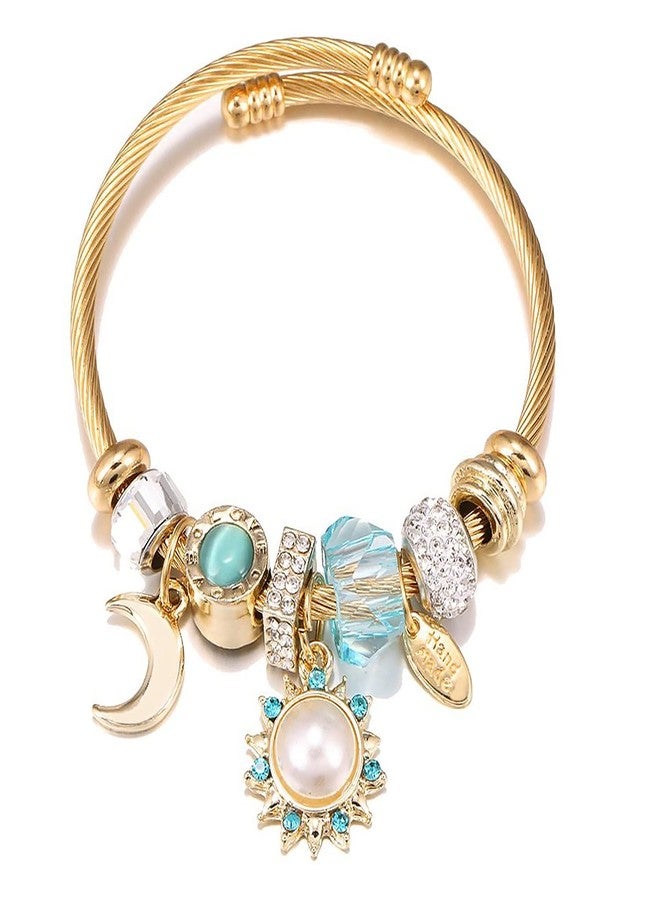 Peora Synthetic Stone Studded Gold Plated Charm Bracelet Fashion Adjustable Stylish Jewellery Gift for Girls & Women - Image 1