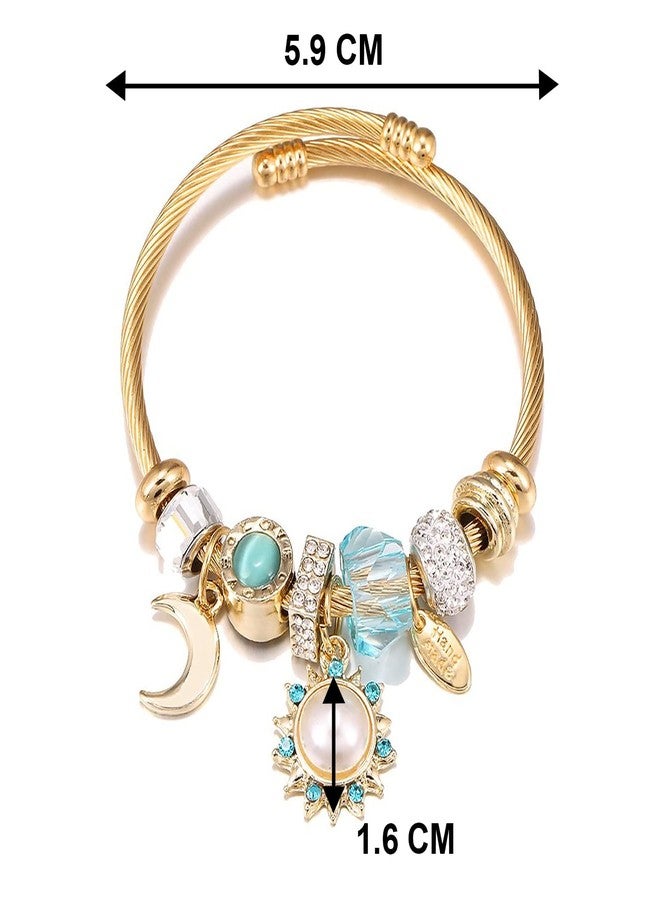 Peora Synthetic Stone Studded Gold Plated Charm Bracelet Fashion Adjustable Stylish Jewellery Gift for Girls & Women - Image 4