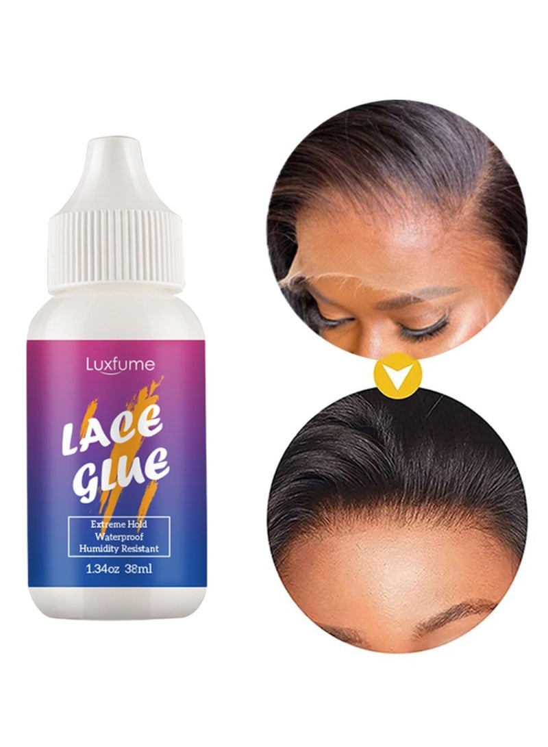 Luxfume Lace Glue Extreme Hold Waterproof Humidity Resistant Super Hold Invisible Lace Glue for Laces Wig Fast Drying No Residue Formula Adhesive Glue 38ml - Image 2
