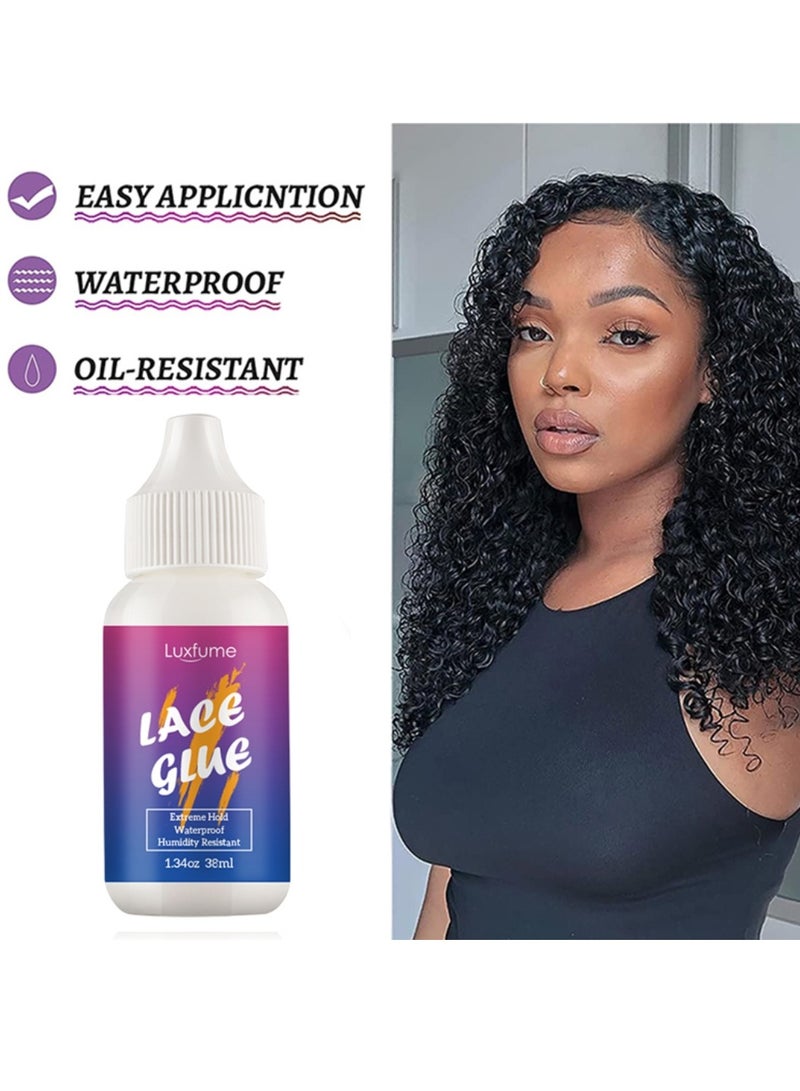 Luxfume Lace Glue Extreme Hold Waterproof Humidity Resistant Super Hold Invisible Lace Glue for Laces Wig Fast Drying No Residue Formula Adhesive Glue 38ml - Image 3