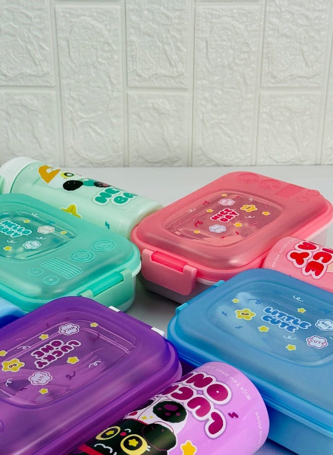 توشيونيكس علبة غداء من الستانلس ستيل – سعة 1.02 لتر – بحجرتين، ملعقة، شوكة، زجاجة مع مصاصة، آمنة للميكروويف، مانعة للتسرب، خالية من BPA – تصميم كرتوني للأطفال – مثالية للمدرسة، الحضانة، والهدايا – 17 × 12 × 5 سم - Image 5