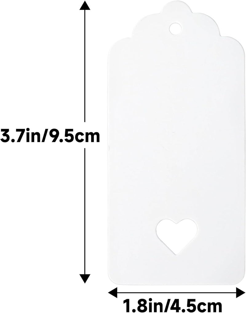 g2plus Gift Tags with String, 100PCS Hollow Heart Gift Tags, 3.7x1.8 in Blank Label Hang Tag, Heart Wedding Favors Tag, White Paper Hangtags for Valentine's, Mother's Day, Christmas Party Favors - Image 2