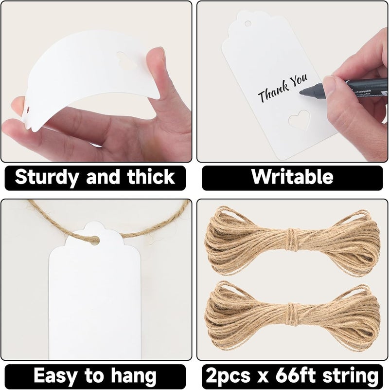 g2plus Gift Tags with String, 100PCS Hollow Heart Gift Tags, 3.7x1.8 in Blank Label Hang Tag, Heart Wedding Favors Tag, White Paper Hangtags for Valentine's, Mother's Day, Christmas Party Favors - Image 3