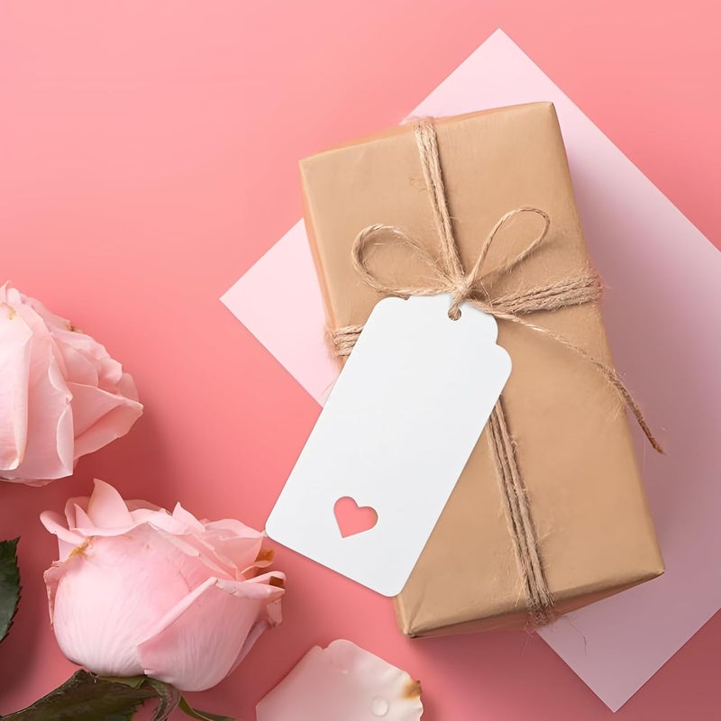 g2plus Gift Tags with String, 100PCS Hollow Heart Gift Tags, 3.7x1.8 in Blank Label Hang Tag, Heart Wedding Favors Tag, White Paper Hangtags for Valentine's, Mother's Day, Christmas Party Favors - Image 4
