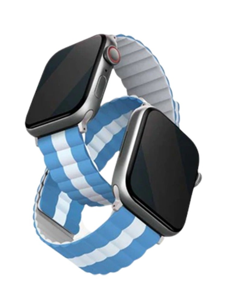 يونيك أشرطة ساعة UNIQ Apple Watch 45MM مغناطيسية عكسية من السيليكون الأزرق والأبيض - Image 1