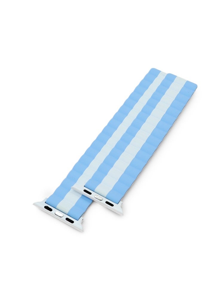 يونيك أشرطة ساعة UNIQ Apple Watch 45MM مغناطيسية عكسية من السيليكون الأزرق والأبيض - Image 3