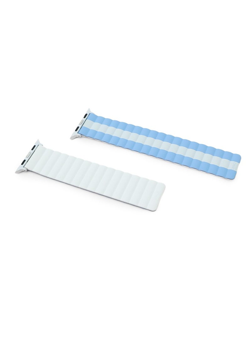 يونيك أشرطة ساعة UNIQ Apple Watch 45MM مغناطيسية عكسية من السيليكون الأزرق والأبيض - Image 4