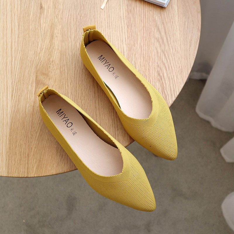 Women's Knit Pointed Toe Ballet Flats Slip-On Comfort Shoes - Image 3
