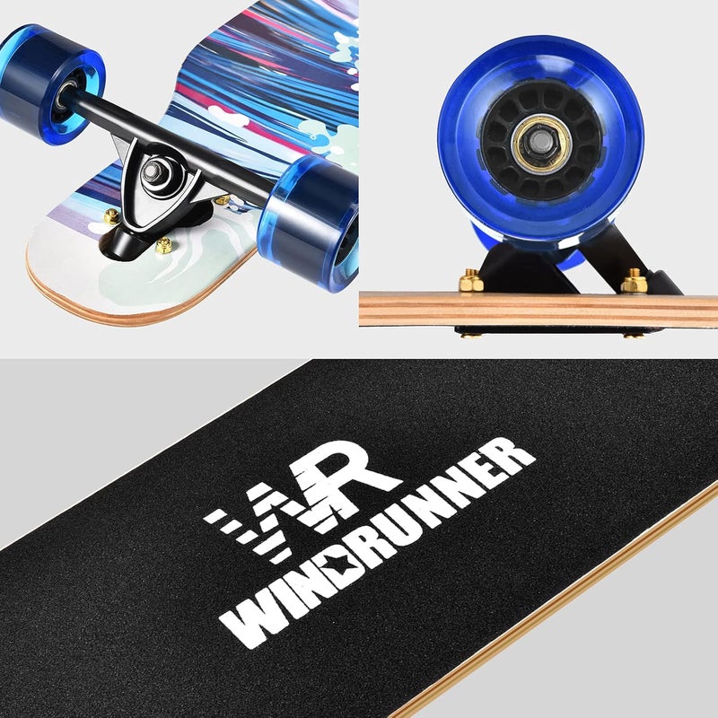 Windrunner 41inch Freeride Longboard Skateboard,8-Ply Natural Maple Drop Through Freestyle Complete Skateboard Cruiser Pintail for Cruising,Carving,Free-Style and Downhill with T-Tool - Image 4