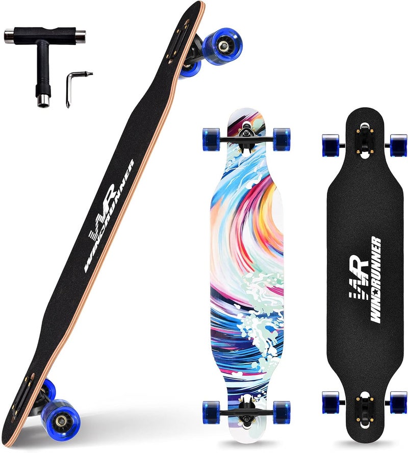 Windrunner 41inch Freeride Longboard Skateboard,8-Ply Natural Maple Drop Through Freestyle Complete Skateboard Cruiser Pintail for Cruising,Carving,Free-Style and Downhill with T-Tool - Image 1