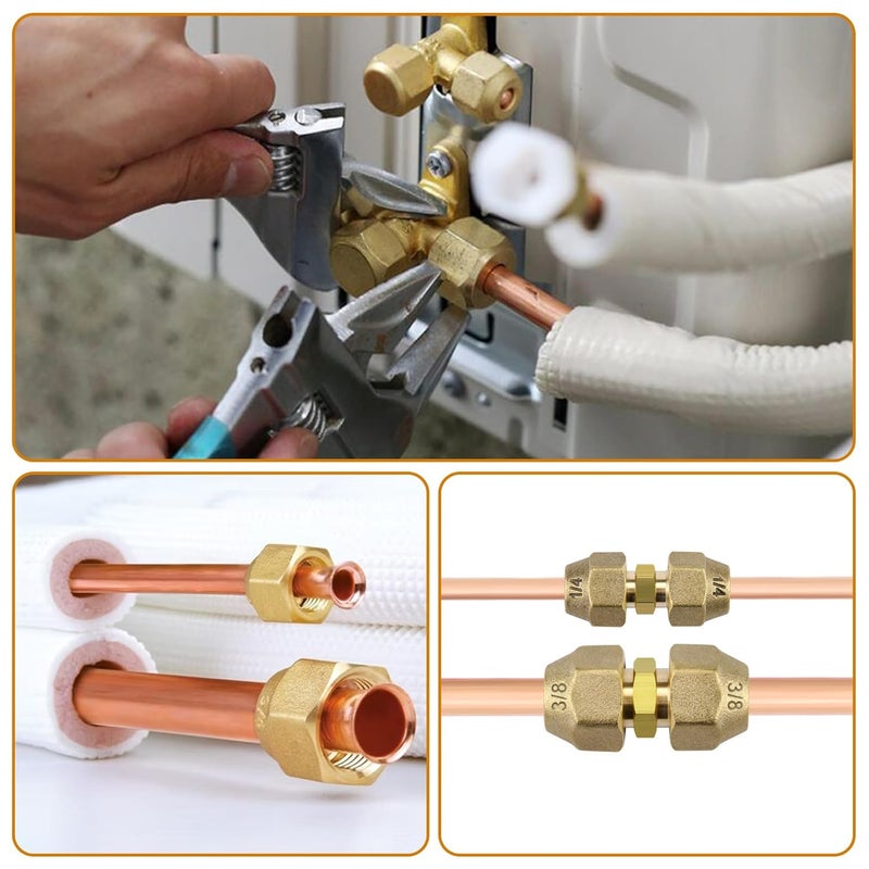A.I.FORCE Premium Brass Flare Nut Set - SAE 45° Flare Tube Fittings for Air Conditioning & Copper Pipe Extension Butt (3/8", 5 Pack) - Image 3