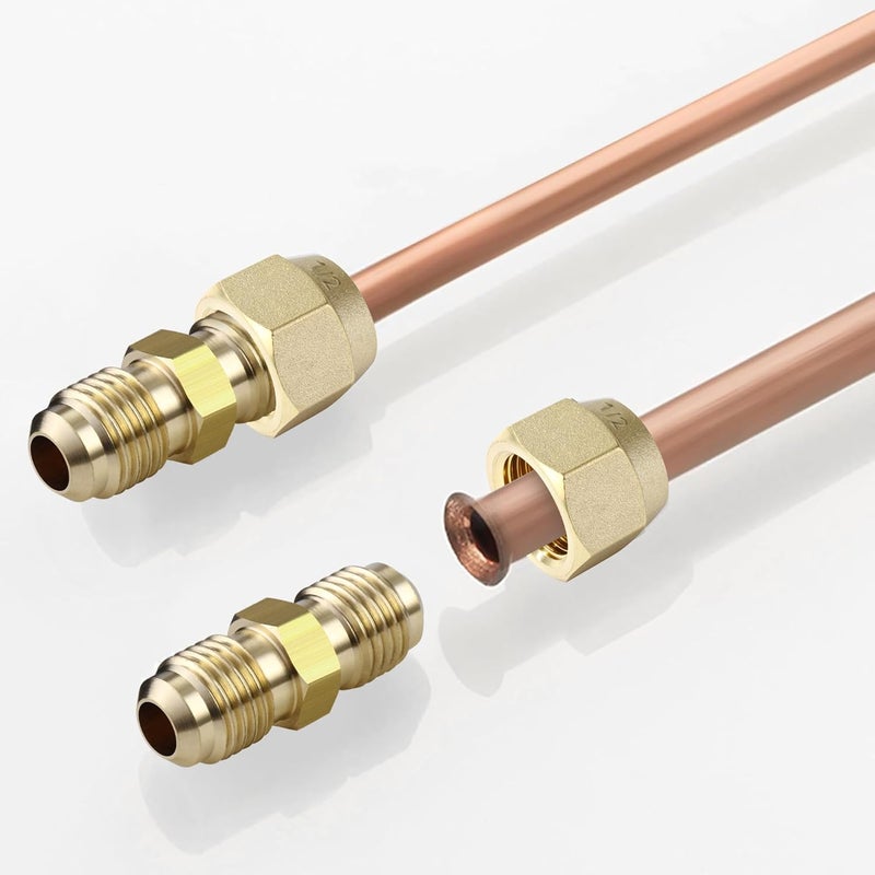 A.I.FORCE Premium Brass Flare Nut Set - SAE 45° Flare Tube Fittings for Air Conditioning & Copper Pipe Extension Butt (3/8", 5 Pack) - Image 2
