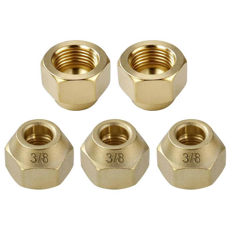 A.I.FORCE Premium Brass Flare Nut Set - SAE 45° Flare Tube Fittings for Air Conditioning & Copper Pipe Extension Butt (3/8", 5 Pack) - Image 1