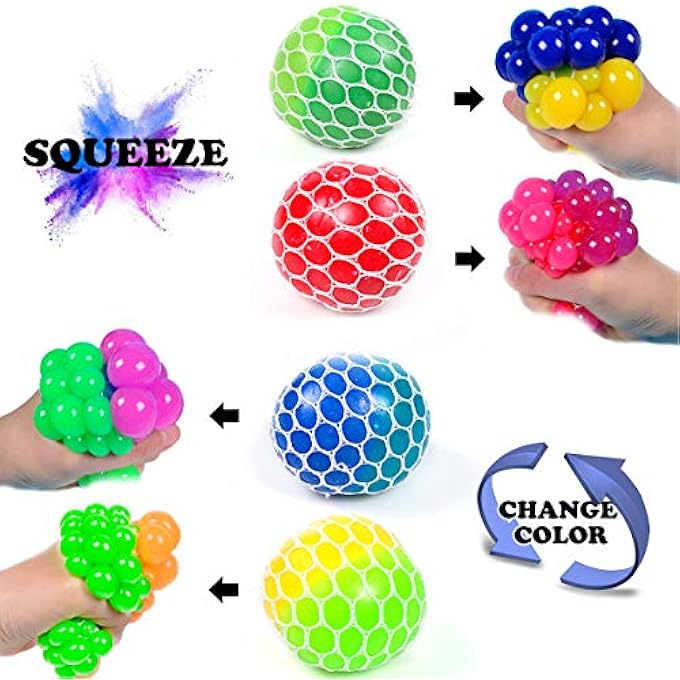 K.E.J. Mesh Squishy Balls 12 PCS Grape Squeeze with Exclusive Sewn Color Changing Stress Balls,Anti-Anxiety Toys, Relieve Pressure Sensory Calm Focus Toys,Stress Relief Ball for Girls Boys - Image 2