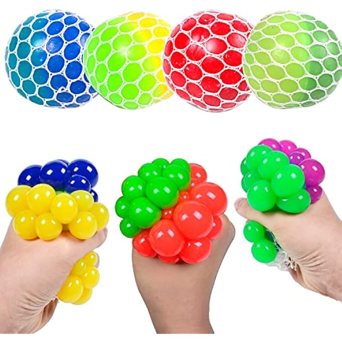 K.E.J. Mesh Squishy Balls 12 PCS Grape Squeeze with Exclusive Sewn Color Changing Stress Balls,Anti-Anxiety Toys, Relieve Pressure Sensory Calm Focus Toys,Stress Relief Ball for Girls Boys - Image 1