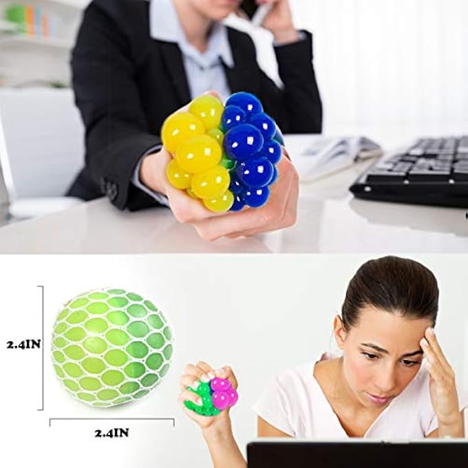 K.E.J. Mesh Squishy Balls 12 PCS Grape Squeeze with Exclusive Sewn Color Changing Stress Balls,Anti-Anxiety Toys, Relieve Pressure Sensory Calm Focus Toys,Stress Relief Ball for Girls Boys - Image 3