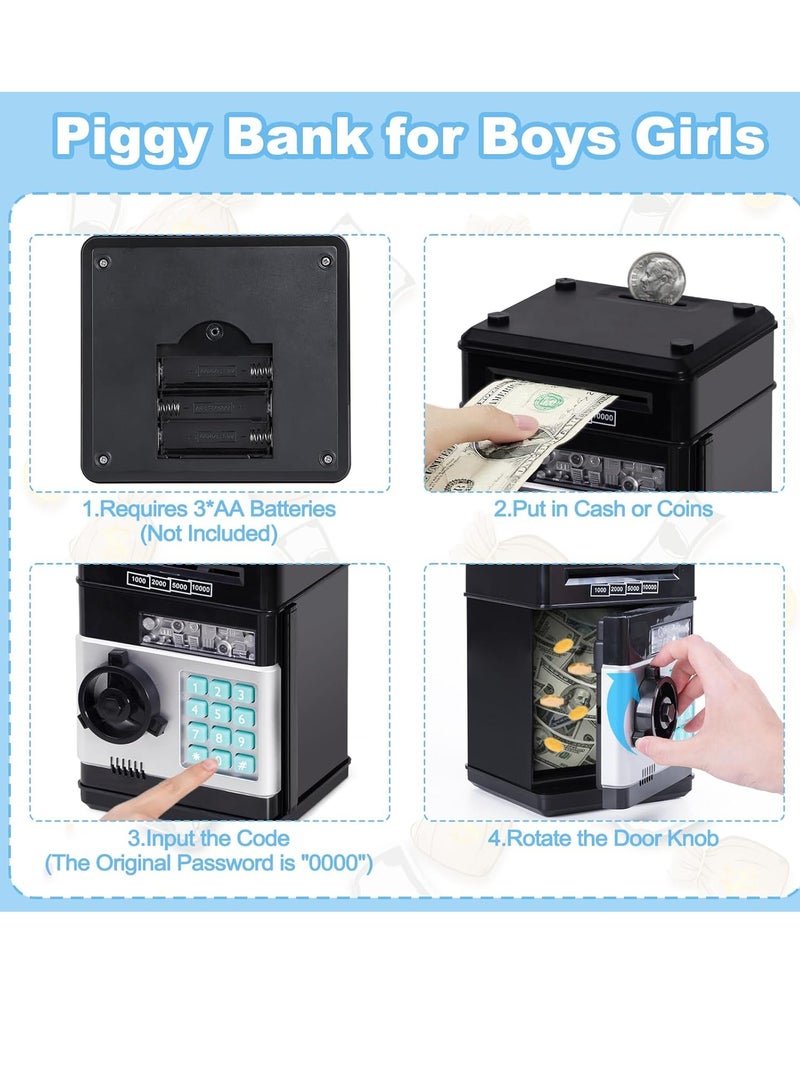 Raxoom Kids Toys for Boys Girls Age 3-5,Electronic Piggy Banks for Kids Money Savings Box Toys Mini ATM Coin Bank for Children Best Birthday Xmas Gifts Cash Coin Can for Kid 8-12 Year Old Black - Image 4