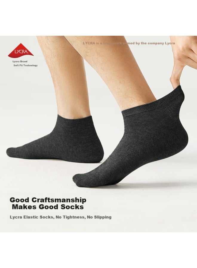 B&C.ROOM Cotton Bamboo House Men's Summer Thin Short Socks 100% Cotton Anti-odor Antibacterial Black And White Non-slip Men's Boat Socks 5 Pairs - Image 2