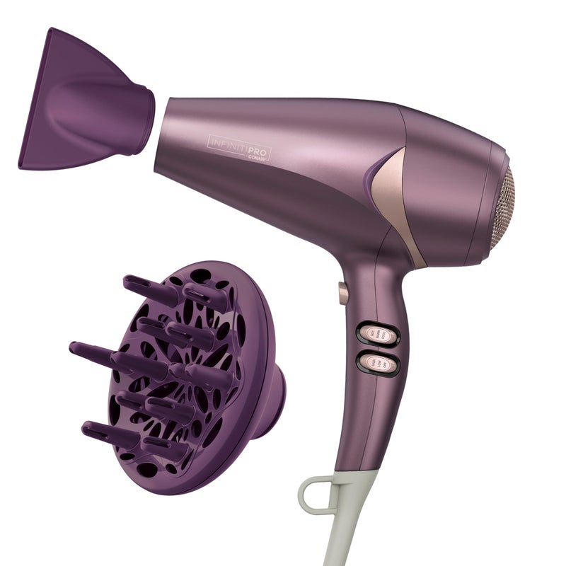 CONAIR Infiniti PRO CONAIR Style & Shine Hair Dryer with Diffuser and Concentrator  1875W Style & Shine Blow Dryer with Tourmaline and Ionic Conditioning to Fight Frizz  3 Heat & 2 Speed Settings  Purple - Image 1