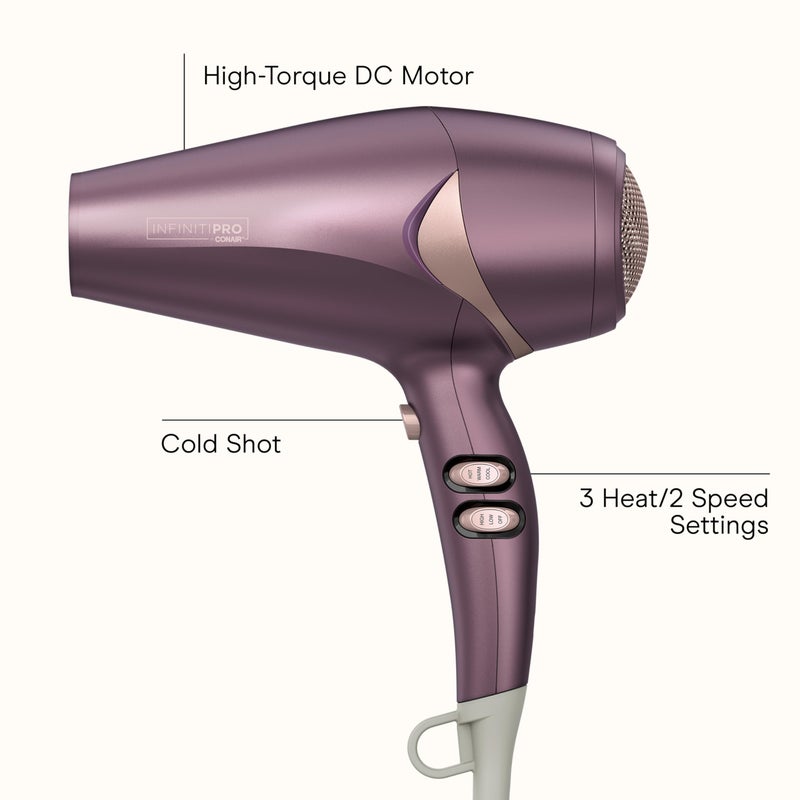 CONAIR Infiniti PRO CONAIR Style & Shine Hair Dryer with Diffuser and Concentrator  1875W Style & Shine Blow Dryer with Tourmaline and Ionic Conditioning to Fight Frizz  3 Heat & 2 Speed Settings  Purple - Image 2