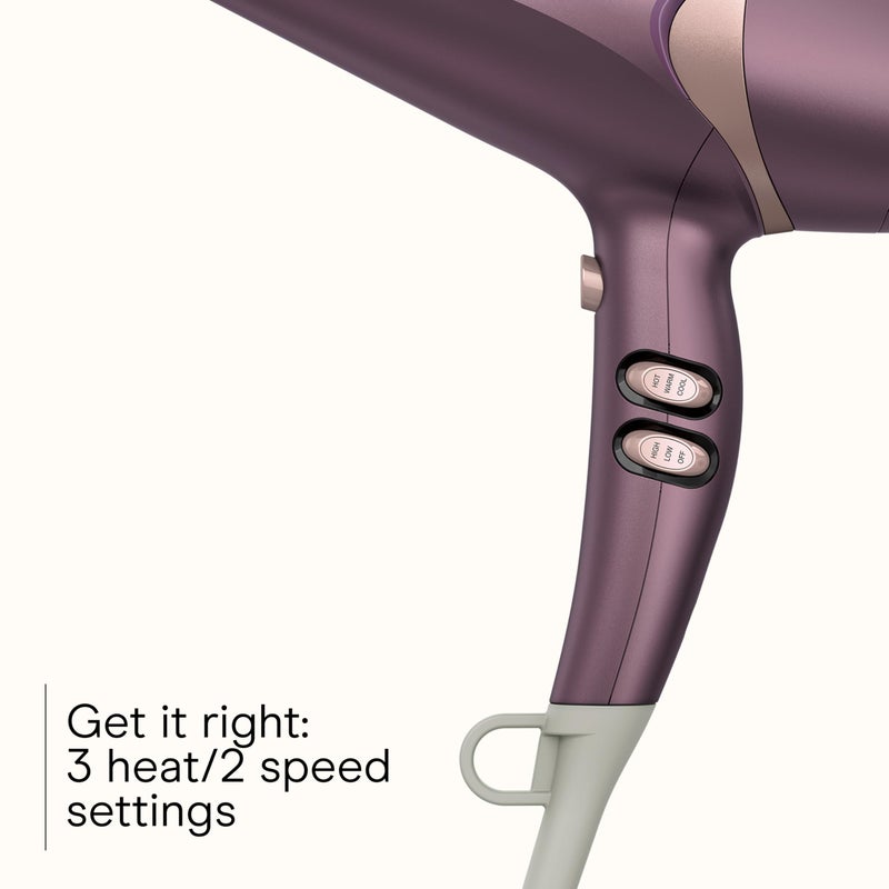 CONAIR Infiniti PRO CONAIR Style & Shine Hair Dryer with Diffuser and Concentrator  1875W Style & Shine Blow Dryer with Tourmaline and Ionic Conditioning to Fight Frizz  3 Heat & 2 Speed Settings  Purple - Image 3