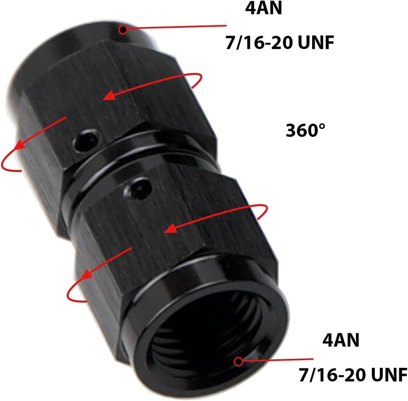 KRD Performance 4AN Female to 4AN Female Straight Double Swivel Coupler Fitting Adapter Union Aluminium Black - Image 2