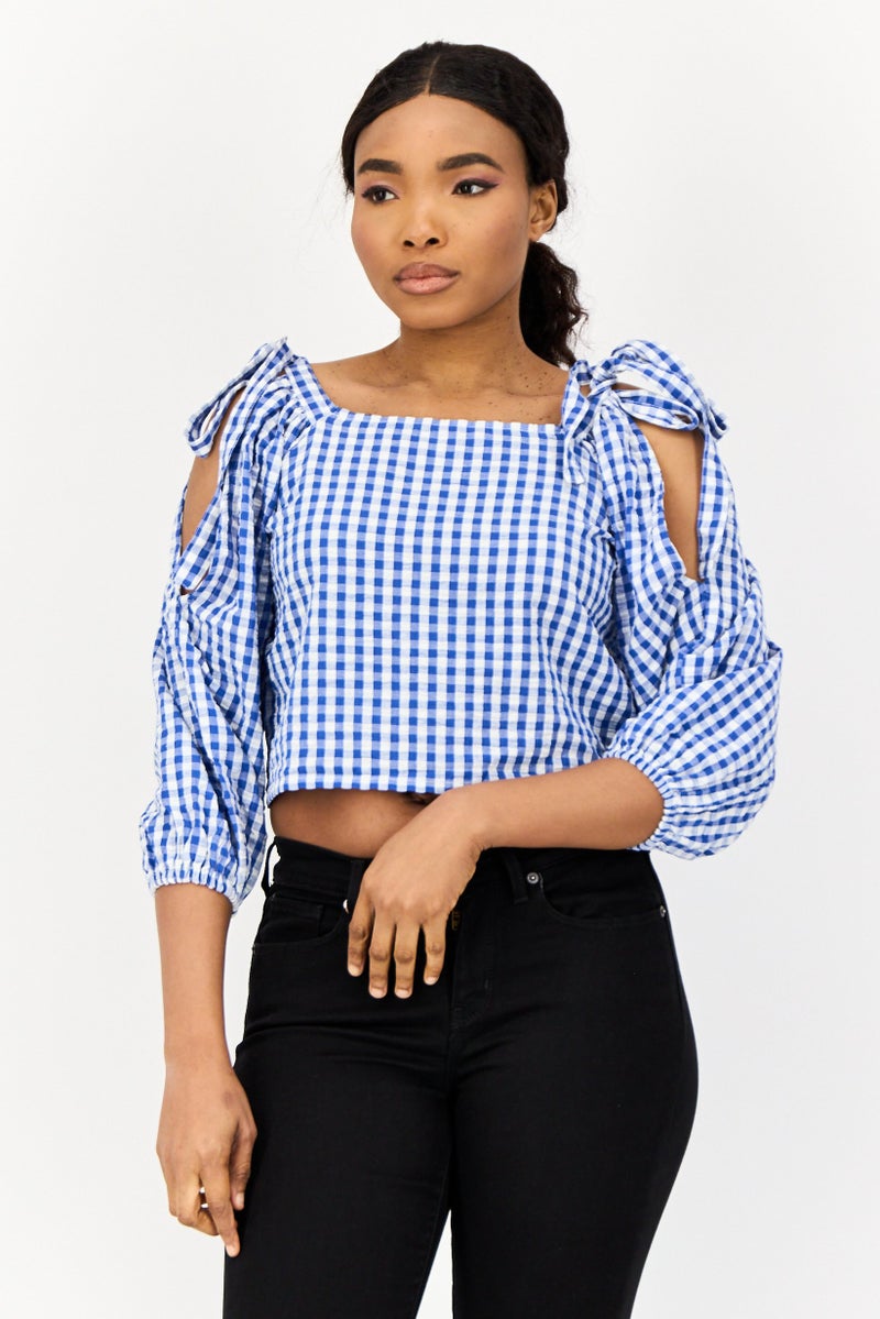 ONLY بلوزة قصيرة بأكمام طويلة وياقة مربعة للنساء، متعددة الألوان - Image 1