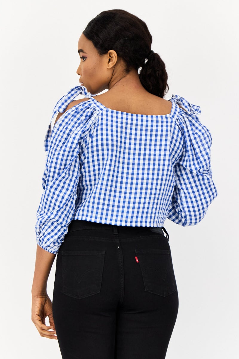 ONLY بلوزة قصيرة بأكمام طويلة وياقة مربعة للنساء، متعددة الألوان - Image 4