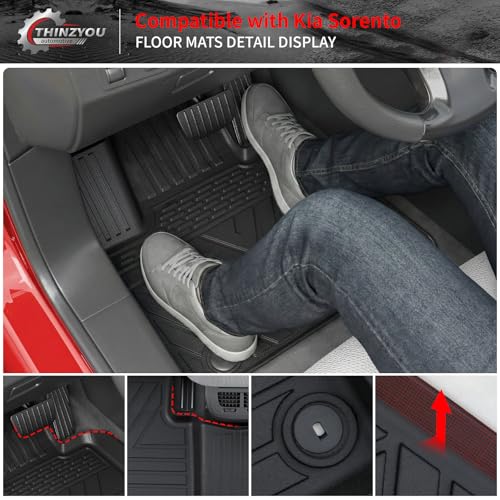 Thinzyou Floor Mats Compatible with 2021-2025 2026 Kia Sorento 6&7 Passenger Cargo Mat TPE Back Seat Cover Protector 2024 Sorento Accessories (Fit 6&7 Seats,Trunk Mat with Backrest Mats+Floor Mats) - Image 3