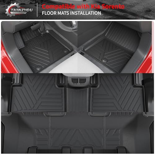 Thinzyou Floor Mats Compatible with 2021-2025 2026 Kia Sorento 6&7 Passenger Cargo Mat TPE Back Seat Cover Protector 2024 Sorento Accessories (Fit 6&7 Seats,Trunk Mat with Backrest Mats+Floor Mats) - Image 2