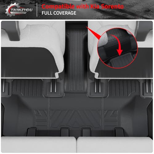 Thinzyou Floor Mats Compatible with 2021-2025 2026 Kia Sorento 6&7 Passenger Cargo Mat TPE Back Seat Cover Protector 2024 Sorento Accessories (Fit 6&7 Seats,Trunk Mat with Backrest Mats+Floor Mats) - Image 4