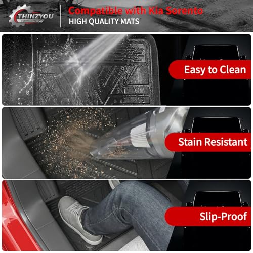 Thinzyou Floor Mats Compatible with 2021-2025 2026 Kia Sorento 6&7 Passenger Cargo Mat TPE Back Seat Cover Protector 2024 Sorento Accessories (Fit 6&7 Seats,Trunk Mat with Backrest Mats+Floor Mats) - Image 5