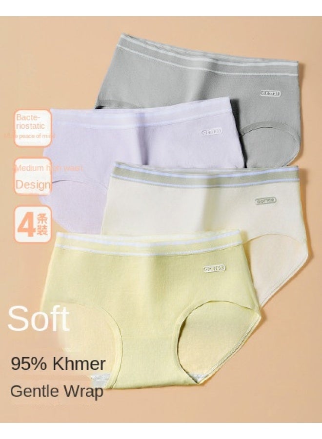 Top melon 4-pack Antibacterial Cotton Gusset Women's Panties, All-season Cotton Breathable Mid-high Waist Lifting Underwear For Women - Image 1