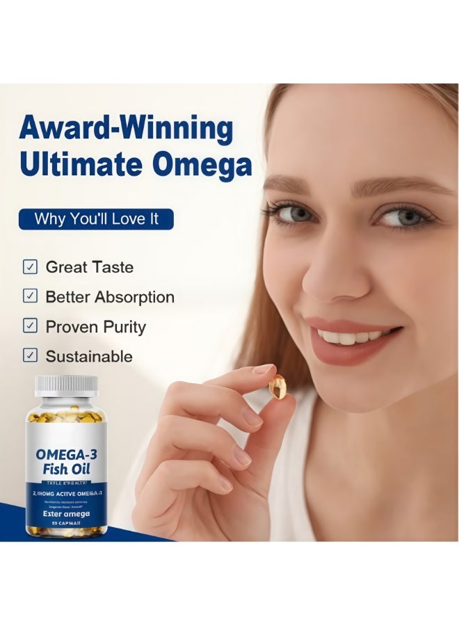 أوميغا كبسولات زيت السمك OMEGA-3 ذي القوة الثلاثية 2160 ملغ OMEGA إستير نشط – 60 كبسولة، منزوعة من الزئبق لدعم صحة القلب والرفاهية العامة | مكمل غذائي عالي التركيز - Image 5