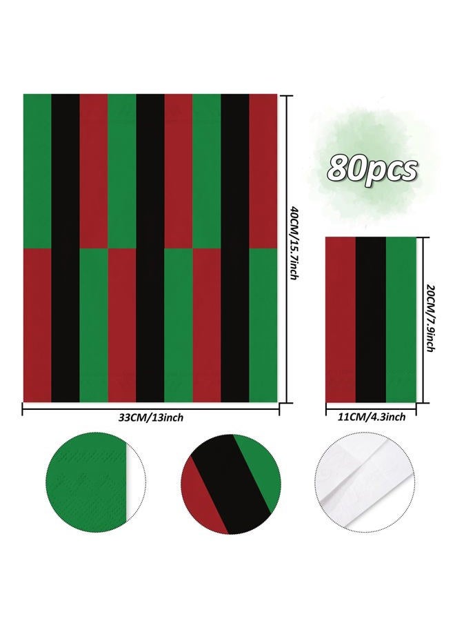 Whaline 80Pcs Kwanzaa Guest Paper Napkin Red Black Green Stripe Disposable Guest Hand Towel African Heritage Holiday Bathroom Napkin for Juneteenth Party Table Decor - Image 2