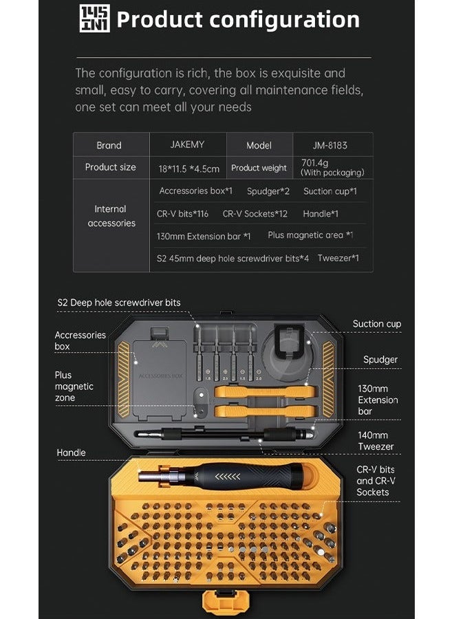 JAKEMY JM-8183 145-in-1 Precision Screwdriver Set – Professional Repair Tool Kit for Phones, Laptops, PCs & Electronics  - Image 5