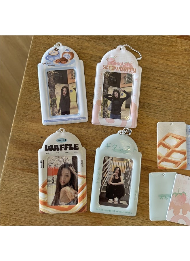 NIBEMINENT 1 - Piece Waffle Sea Salt Caramel Kpop Photo Card Holder Pendant Key Chain ID Badge Holder ID Card Holder Photo Card Protector for School ID Office ID Access Card for Women Girls  - Image 2