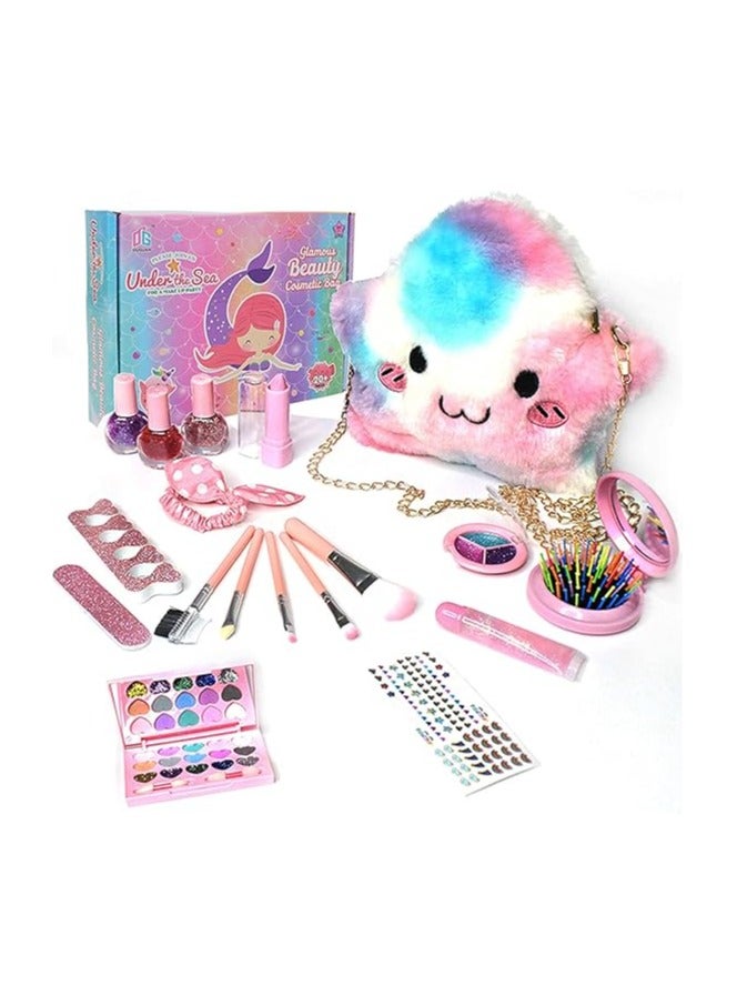 Kids Makeup Kit for Girls – Washable & Non-Toxic Pretend Play Set with Plush Cosmetic Bag – Beauty Toy Gift for Toddlers, Girls, Birthday or Holidays  - Image 1