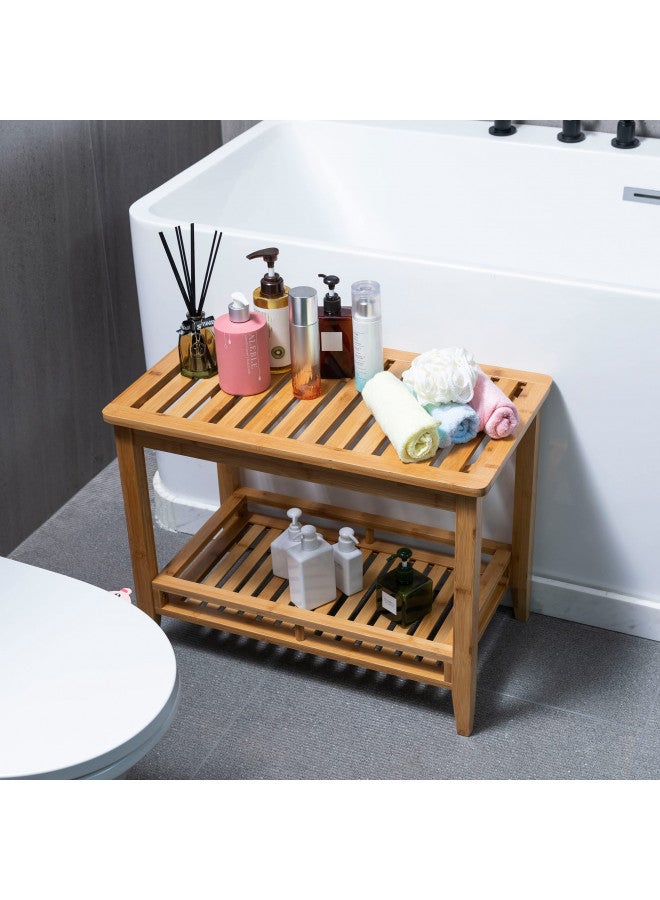 Zoopolyn Zoopolyn Bamboo Shower Bench Seat with Storage Shelf Shower Stool Chair for Shaving Legs in Bathroom & Inside Shower Natural  - Image 1