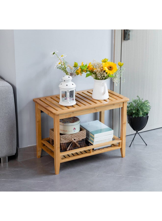 Zoopolyn Zoopolyn Bamboo Shower Bench Seat with Storage Shelf Shower Stool Chair for Shaving Legs in Bathroom & Inside Shower Natural  - Image 2