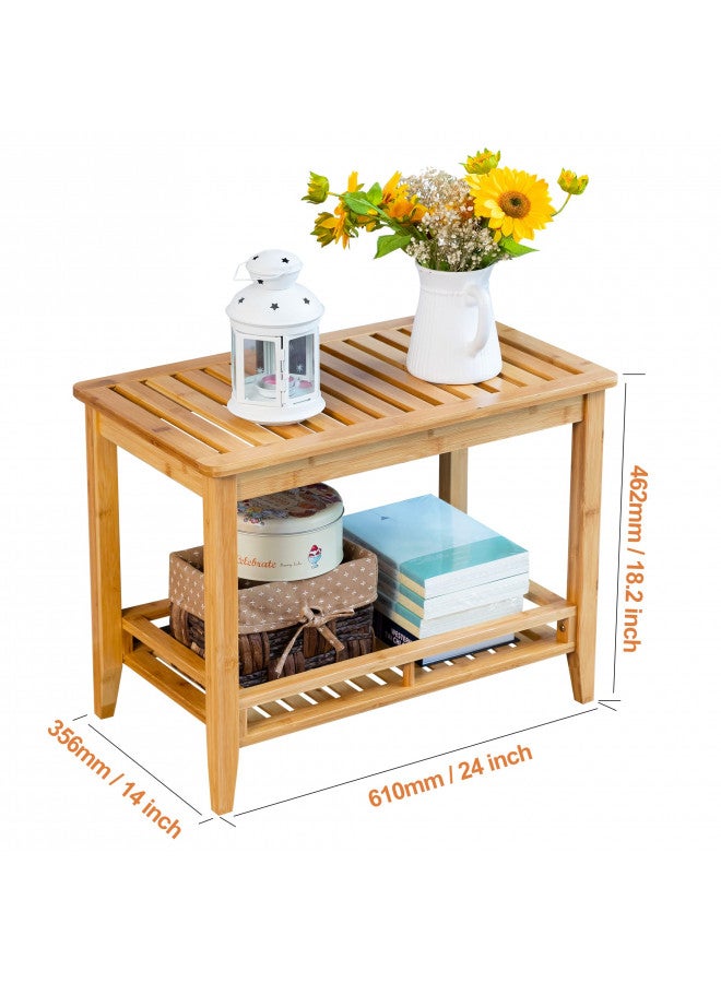 Zoopolyn Zoopolyn Bamboo Shower Bench Seat with Storage Shelf Shower Stool Chair for Shaving Legs in Bathroom & Inside Shower Natural  - Image 3