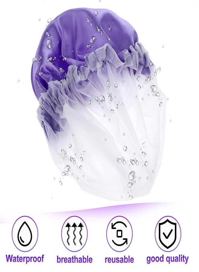 Prasacco Large Shower Caps for Women, Waterproof Shower Cap Double Layers Bath Caps Reusable Hair Cap Washable Elastic Shower Bonnet Bath Hair Hat for Long Hair Braids - Image 4